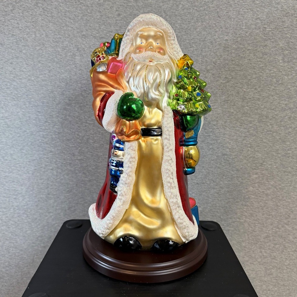 Thomas Pacconi Classics Large Blown Glass Santa Figurine Wood Base Vintage 2017